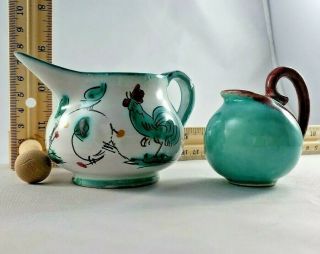 Tiny Miniature Pitchers (2) Vintage Bright Teal/turquoise Less Than 3 Inches