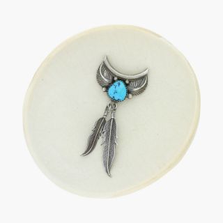 Navajo / Sterling Silver Vintage Signed Turquoise Feathers / Pendant (7.  3g)