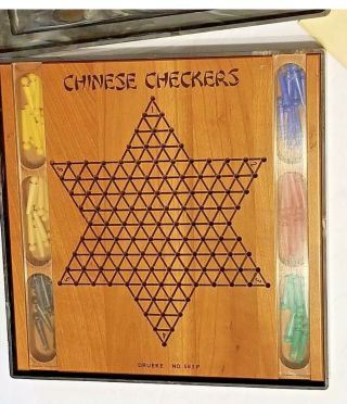 Vintage Drueke No 563p Chinese Checkers Wooden Board Pegs,  Instructions