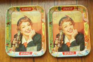 2 Vintage Coca - Cola Trays Have A Coke Girl Thirst Knows No Season Theme 50 