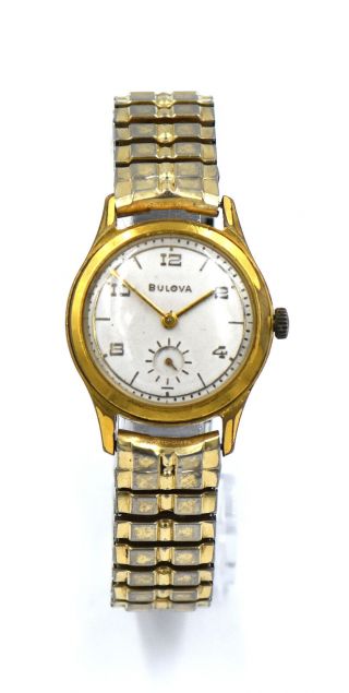 Vintage Gents Bulova 21 Jewel 10ak Wristwatch 18k Gold Filled Speidel Band