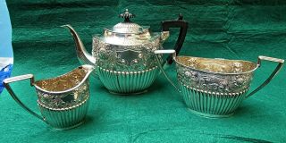 Antique Victorian Embossed Walker & Hall Three Piece Silver Plated Tea Set,  Sh