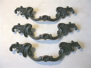 (3) Antique Solid Brass French Provincial Drawer Pulls / Handles - - W/ Screws
