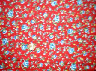 Floral On Red Full Vtg Feedsack Quilt Sewing Doll Clohtes Craft Cotton Fabric