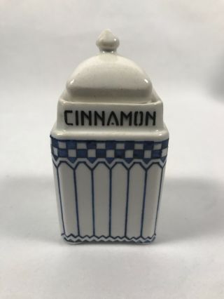 Pv02722 Vintage 1920s Czechoslovakia Blue White Check & Picket Cinnamon Canister