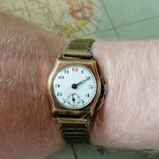 Rolex Interest,  Red 12,  Vintage 9ct Gold Case Watch,  Russian Strap - For Repair