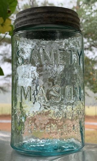 Vintage Fruit Jar Sanety Wide Mouth Mason Salem Glass Salem N J