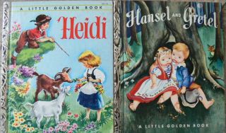 2 Vintage Little Golden Books Hansel And Gretel,  Heidi " A " Editions Great
