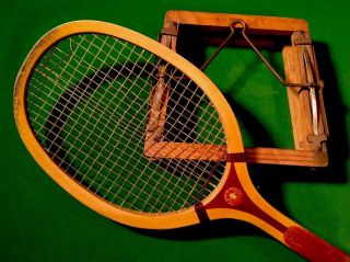 Antique Reach Newport Wood Tennis Racket W/mouse Trap Press 1916 Vintage