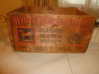 Old Antique White Horse cellar Scotch Whiskey Wooden Crate Box Wood 2