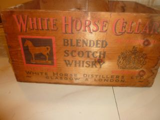 Old Antique White Horse cellar Scotch Whiskey Wooden Crate Box Wood 3