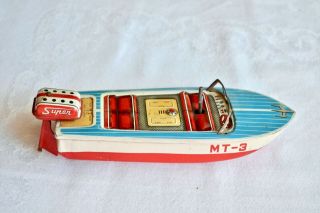 Vintage Tin Boat For Ford Car Mt Toys Japan Outboard Motor Turning Propeller