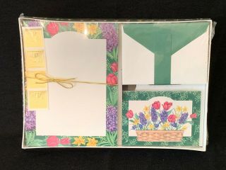 Vintage Stationery Box Set Letter Writing Paper Note Cards Tulips Daffodils