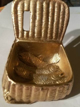 Vintage Brass Match Safe / Holder - Fish Creel By Dodge Inc.  Euc.  Spectacular