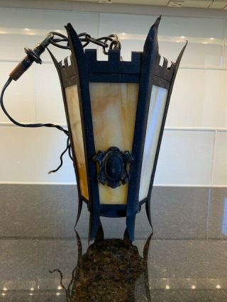 Vintage Iron Light Fixture With Slag Glass