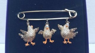 Vintage Bob Mackie Dancing Golden Chick Chickens Pin Brooch Bird Jewelry