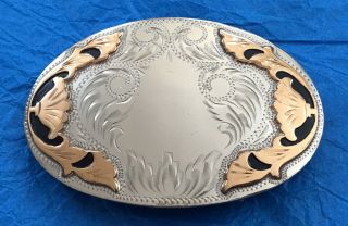 Vtg Pristine Comstock Engraved German Silver Brass Western American Belt Buckle