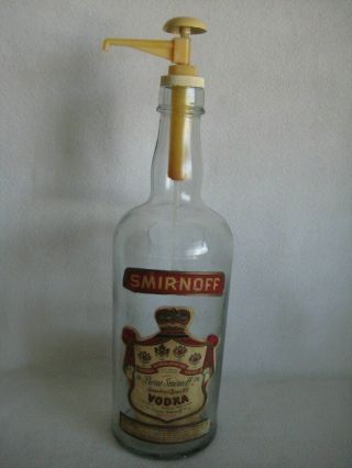 Vintage Large Smirnoff Vodka Glass Bottle W/ Pump No.  8187