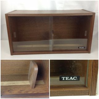Vtg TEAC CD/DVD Cassette Tape Reels Storage Cabinet Glass Door Wood Grain Veneer 2