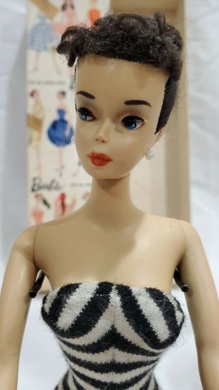 Vintage Barbie 3 Brunette Ponytail W/ Brown Eyeliner Vhtf Euc Rare