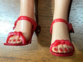 Vintage Red Plastic Strappy Heels Shoes 1.  5”x1” Fits Revlon 20” Fashion Doll
