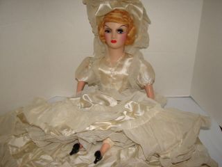 Vintage Large Boudoir Bed Doll Composition Head Handmade Dress Eye Lashes