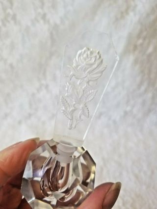 Vintage Rose Design Intaglio Cut Crystal Perfume Bottle Vanity Decor Collectible