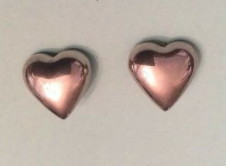 Vintage Sterling Silver Large Puffy Heart Clip - On Earrings Size 1.  4” E97