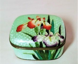 Antique Japanese Meiji Ginbari Cloisonne Iris Trinket Box.