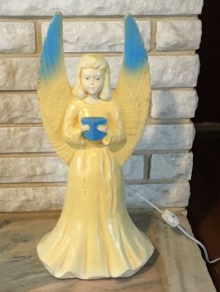 Vtg Angel Christmas Light Hard Plastic Blue Tipped Blow Mold 18 " Union Products