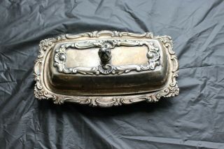 Vintage Antique Silver Plated Butter Dish With Lid Tarnished Scroll Collectible