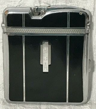 Vintage Ronson Art Deco Black Enamel And Silver Tone Cigarette Case And Lighter