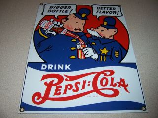 Vintage Porcelain Pepsi Cola Sign W/ Policemen - Police - Ande Rooney