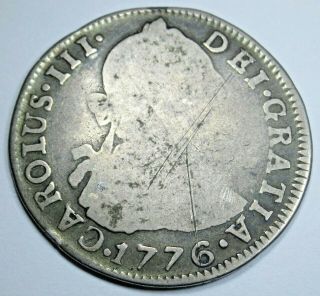 1776 Jr Spanish Silver 2 Reales Old Piece Of 8 Real Antique Us Colonial Era Coin