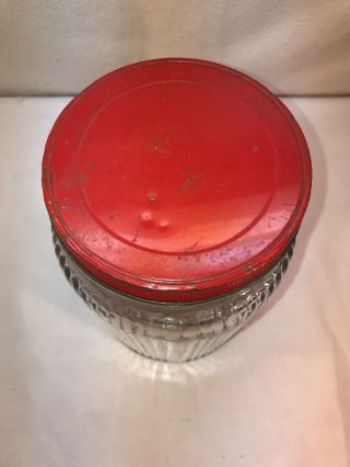 Vtg 1930 - 40’s Ribbed Clear Glass Lid Sugar Canister Cookie Dog Treats Candy Jar 3