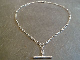 Vintage Fully Hallmarked Solid Silver Albert Pocket Watch Chain / T - Bar Necklace