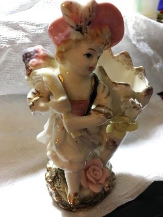 Vintage Ucagco Ceramic Little Girl With Pink Hat Bag Over Shoulder Vase