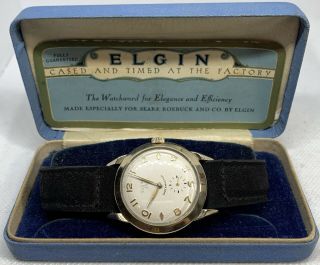 Vintage 10k Gold Filled Elgin 19j Shockmaster On Elgin Band In Elgin Box