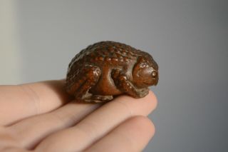 Fine Antique Japanese Edo Period Wood Netsuke Of A Toad