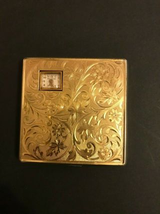 Illinois Watch Case Company? Vintage Engrved Brass Makeup Compact With Watch