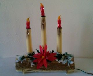 Vintage Christmas Blow Mold Plastic Lighted Yule Log Electric 3 Candles