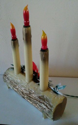 VINTAGE CHRISTMAS BLOW MOLD PLASTIC LIGHTED YULE LOG ELECTRIC 3 CANDLES 3