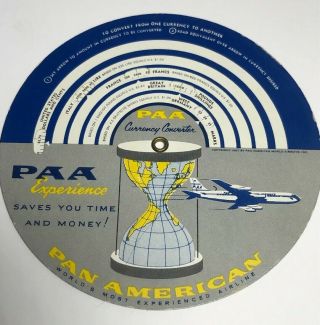 Vintage Pan Am Airlines Currency Converter And Time Selector Round Euc