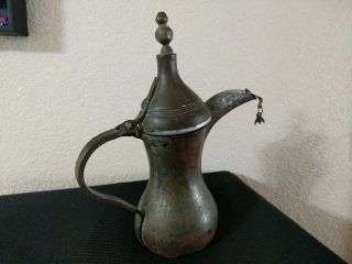 Antique Vintage Arabic Middle Eastern Turkish Brass Tin Coffee Dallah Teapot 9 "