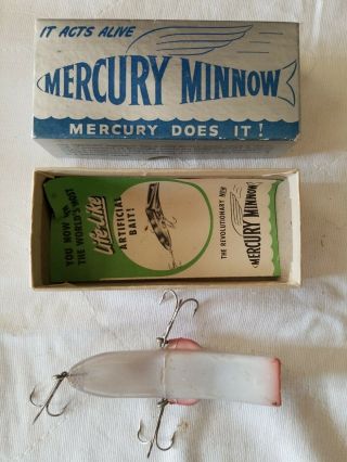 Vintage No.  10 Pearl Mercury Minnow Lure - Mercoy Tackle Co. ,  Detroit Michigan