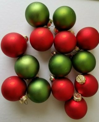 14 Vintage Red & Green Christmas Tree Ornaments Balls Iridescent