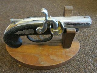 Vintage Novelty Derringer Table Lighter On Stand Pistol Flint Lock Lighter
