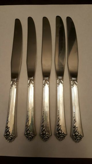 Five Vintage Oneida Heirloom Damask Rose Sterling Silver Handle Dinner Knives 9 "