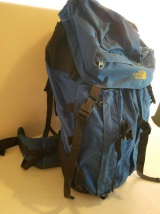 Vintage Large North Face Black Canvas Internal Frame Hiking Backpack Bag Blue