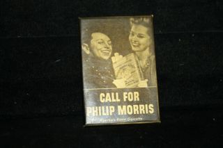 Vintage 1930s - 1950s Phillip Morris Cigarettes Pocket Mirror W Bell Hop Page Boy